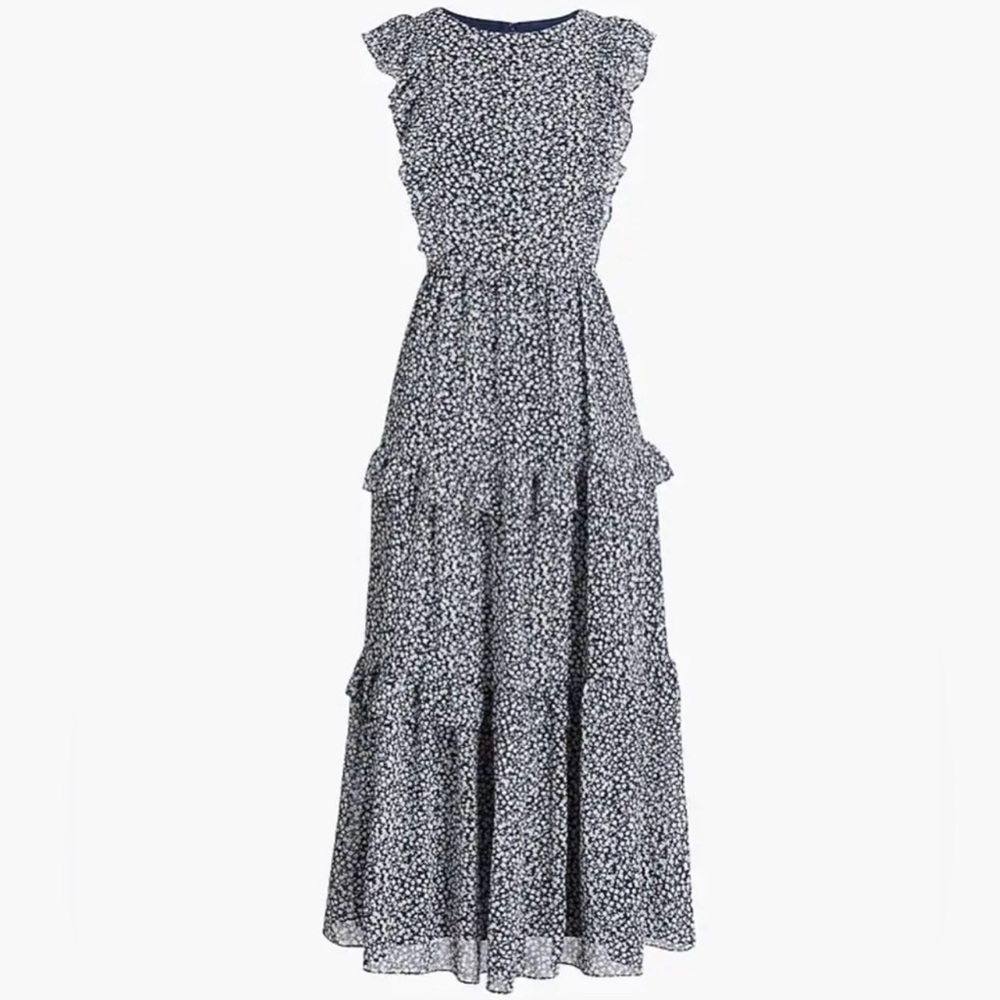J. Crew Maxi‎ Rullfe Ditsy Floral Tired Dress with Pockets Size 12
